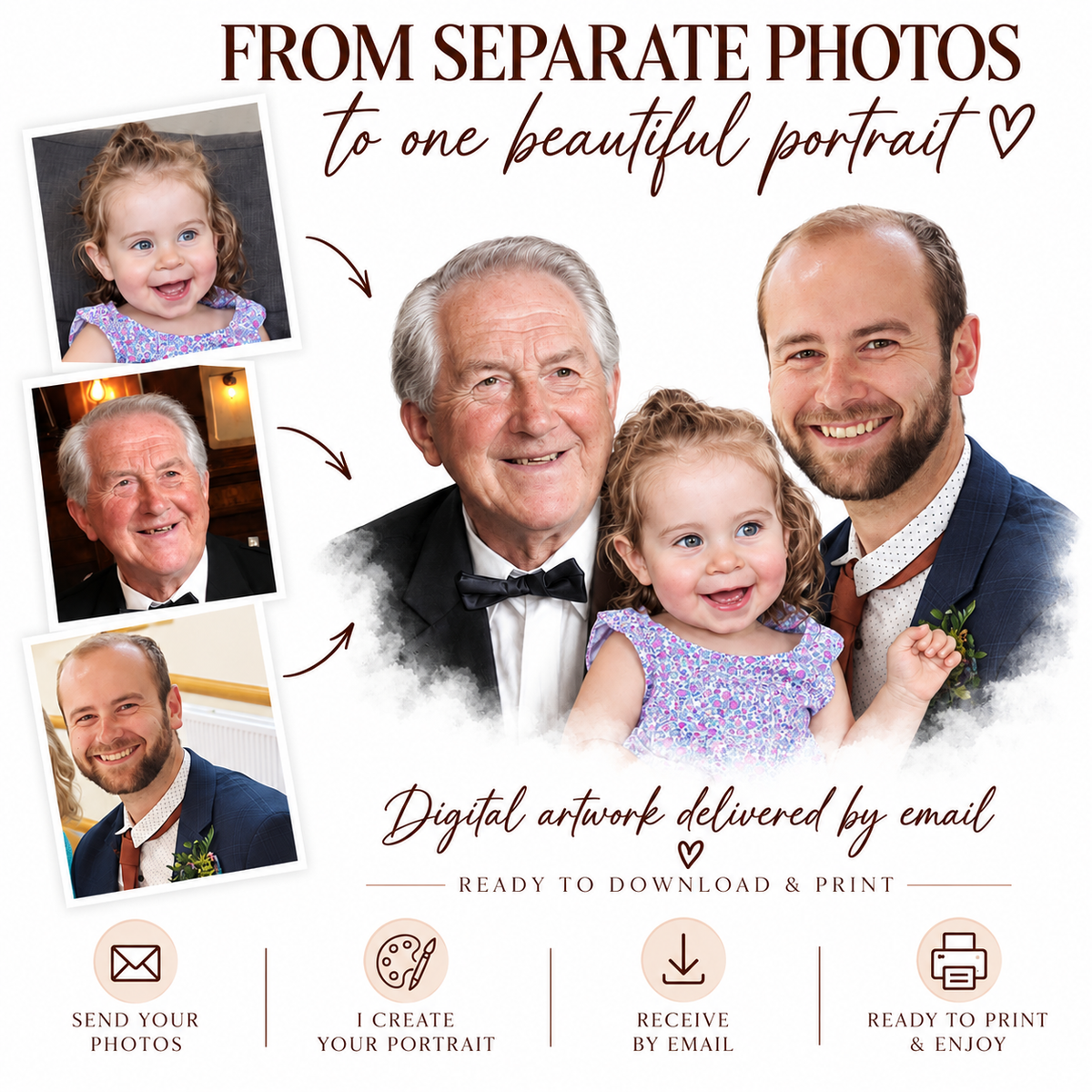Combine Photos of Loved Ones – Digital Portrait Keepsake Gift