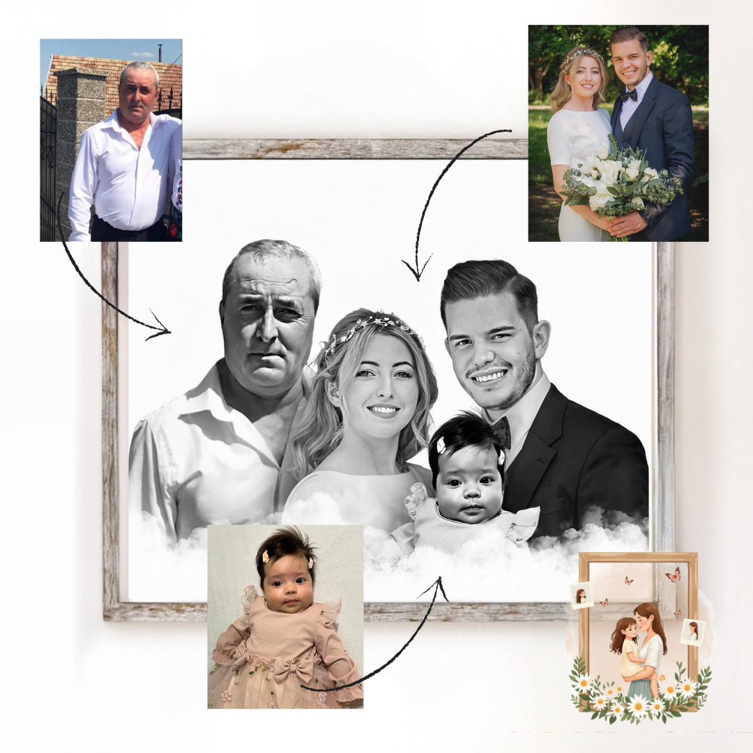 Combine Photos of Loved Ones – Custom A4 Blended Portrait Keepsake Gift